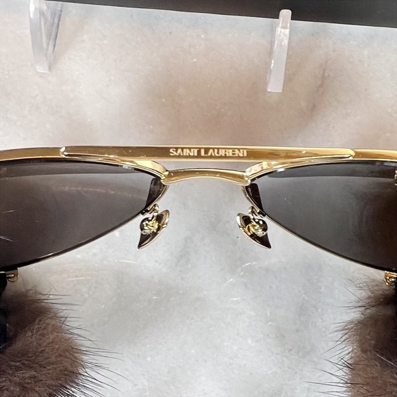 Saint Laurent Mink Fur Classic 11 Aviator Shield Sunglasses - Picture 7 of 14